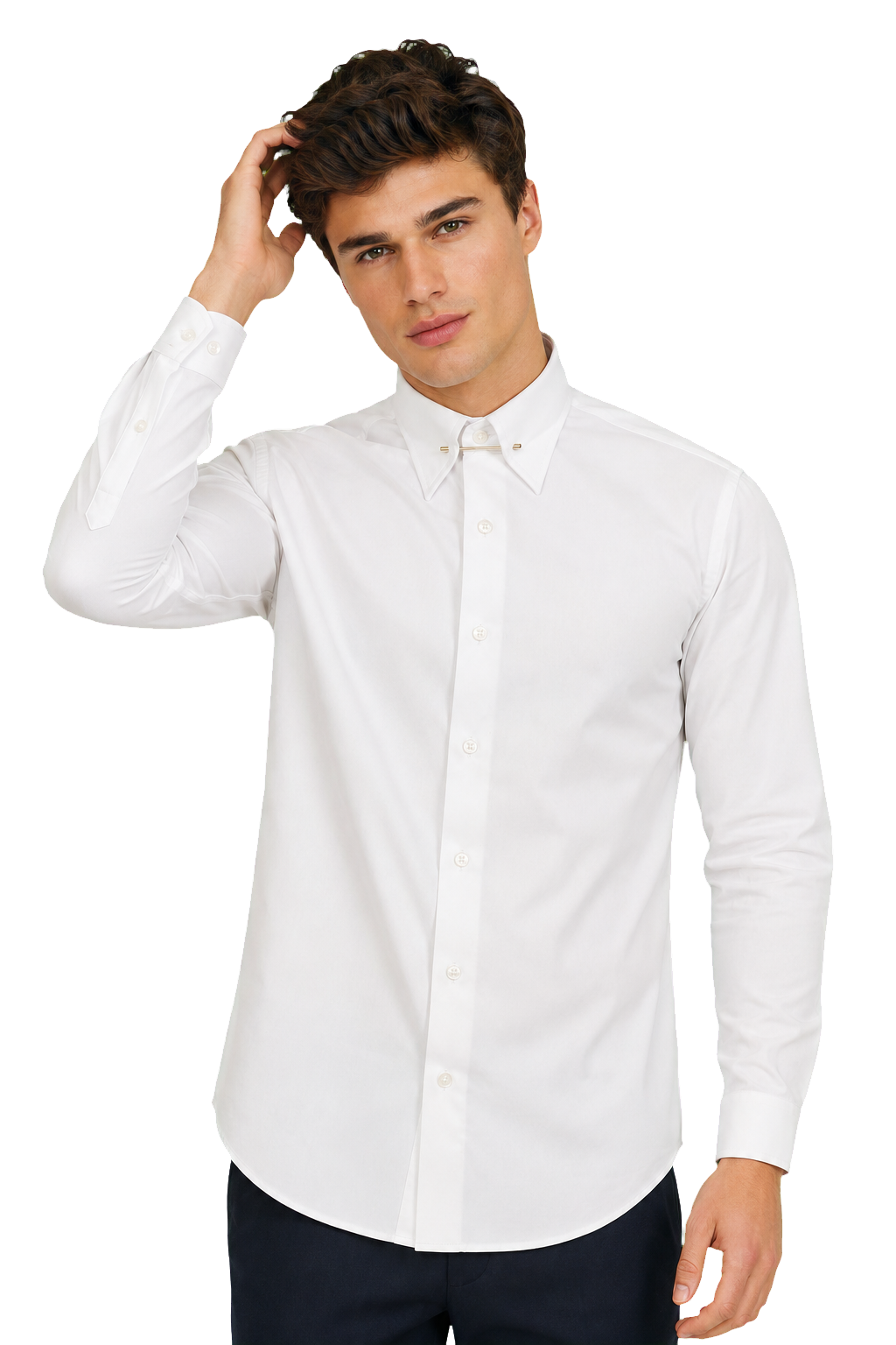 [41751-BEYAZ] PIN COLLAR SATIN SHIRT