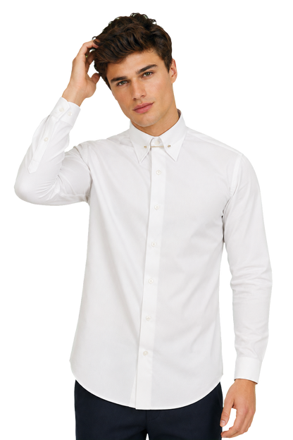 [41751-BEYAZ] PIN COLLAR SATIN SHIRT
