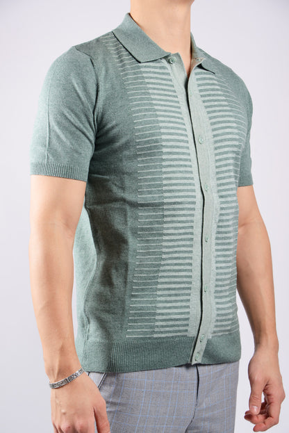 HORIZONTAL STRIPE KNIT BUTTON POLO