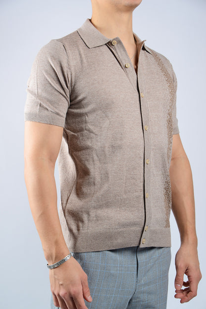 TEXTURED VERTICAL STRIPE KNIT BUTTON POLO