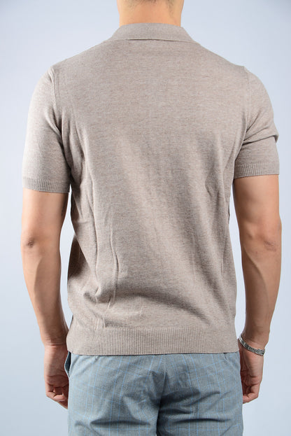 TEXTURED VERTICAL STRIPE KNIT BUTTON POLO
