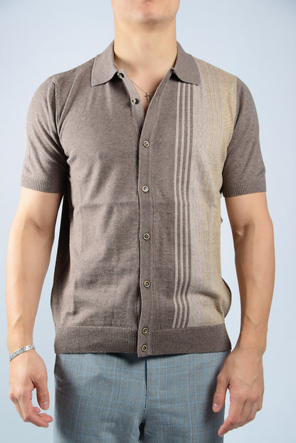 TEXTURED VERTICAL STRIPE KNIT BUTTON POLO