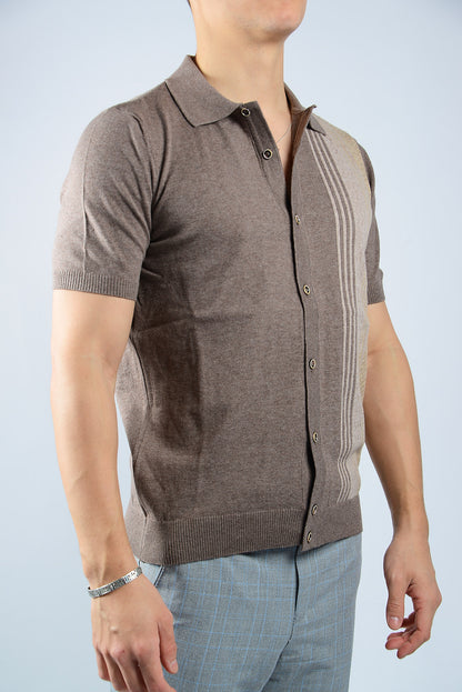 TEXTURED VERTICAL STRIPE KNIT BUTTON POLO