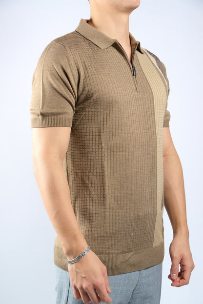 VERTICAL STRIPE KNIT ZIP POLO
