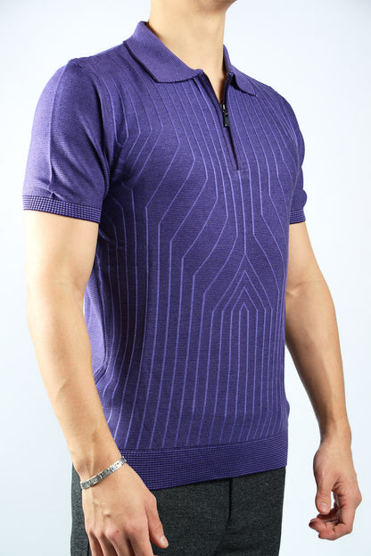 GEOMETRIC PRINT KNIT ZIP POLO