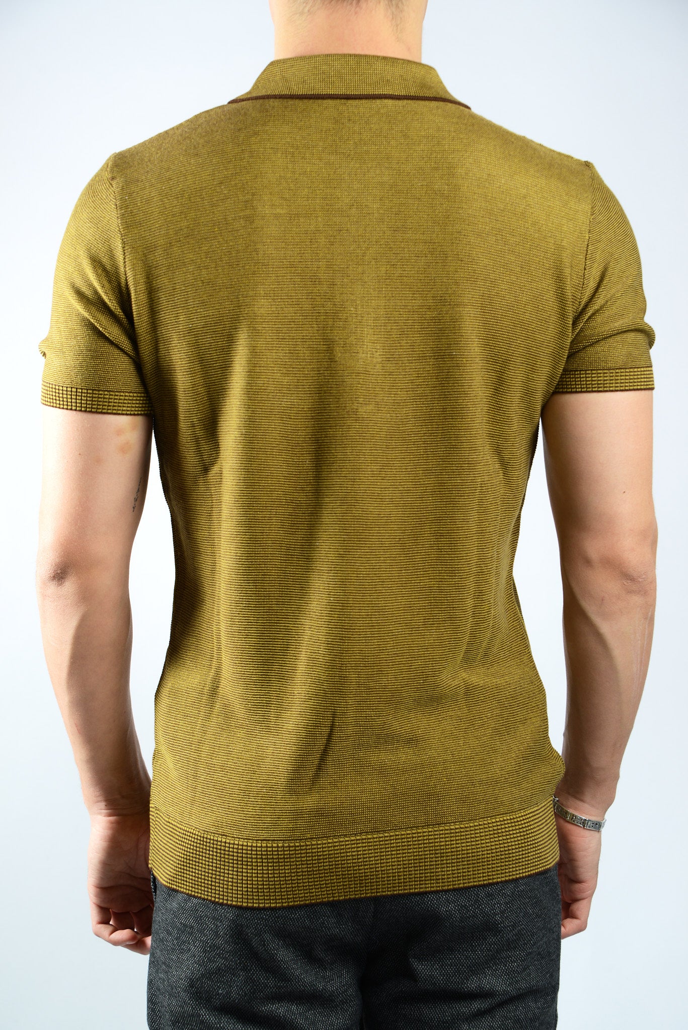 GEOMETRIC PRINT KNIT ZIP POLO