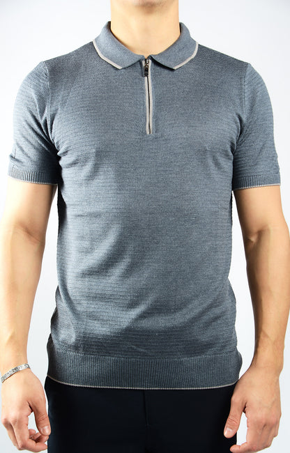 TIPPED COLLAR KNIT ZIP POLO