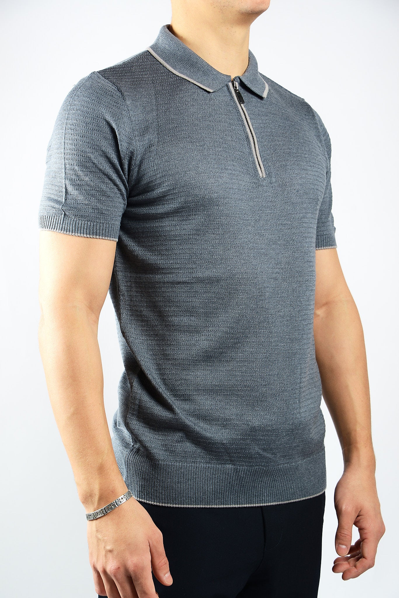 TIPPED COLLAR KNIT ZIP POLO