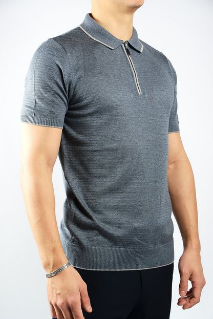 TIPPED COLLAR KNIT ZIP POLO