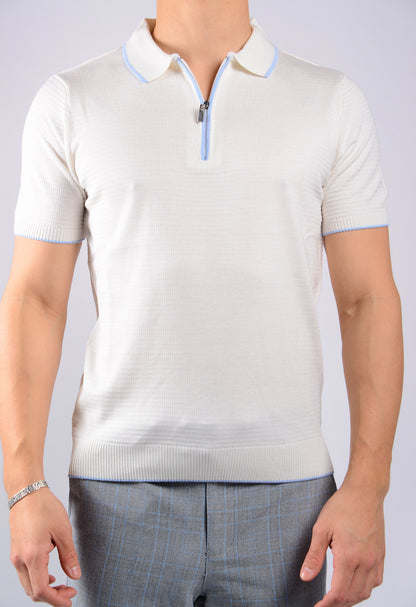 TIPPED COLLAR KNIT ZIP POLO