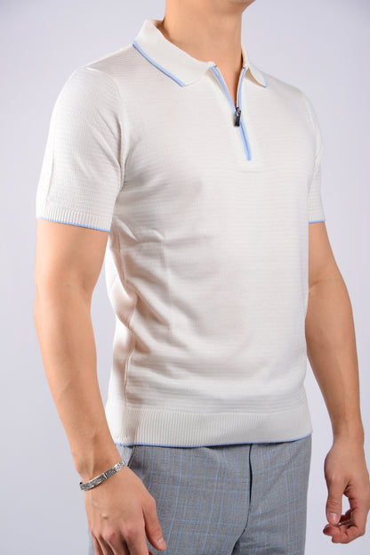 TIPPED COLLAR KNIT ZIP POLO