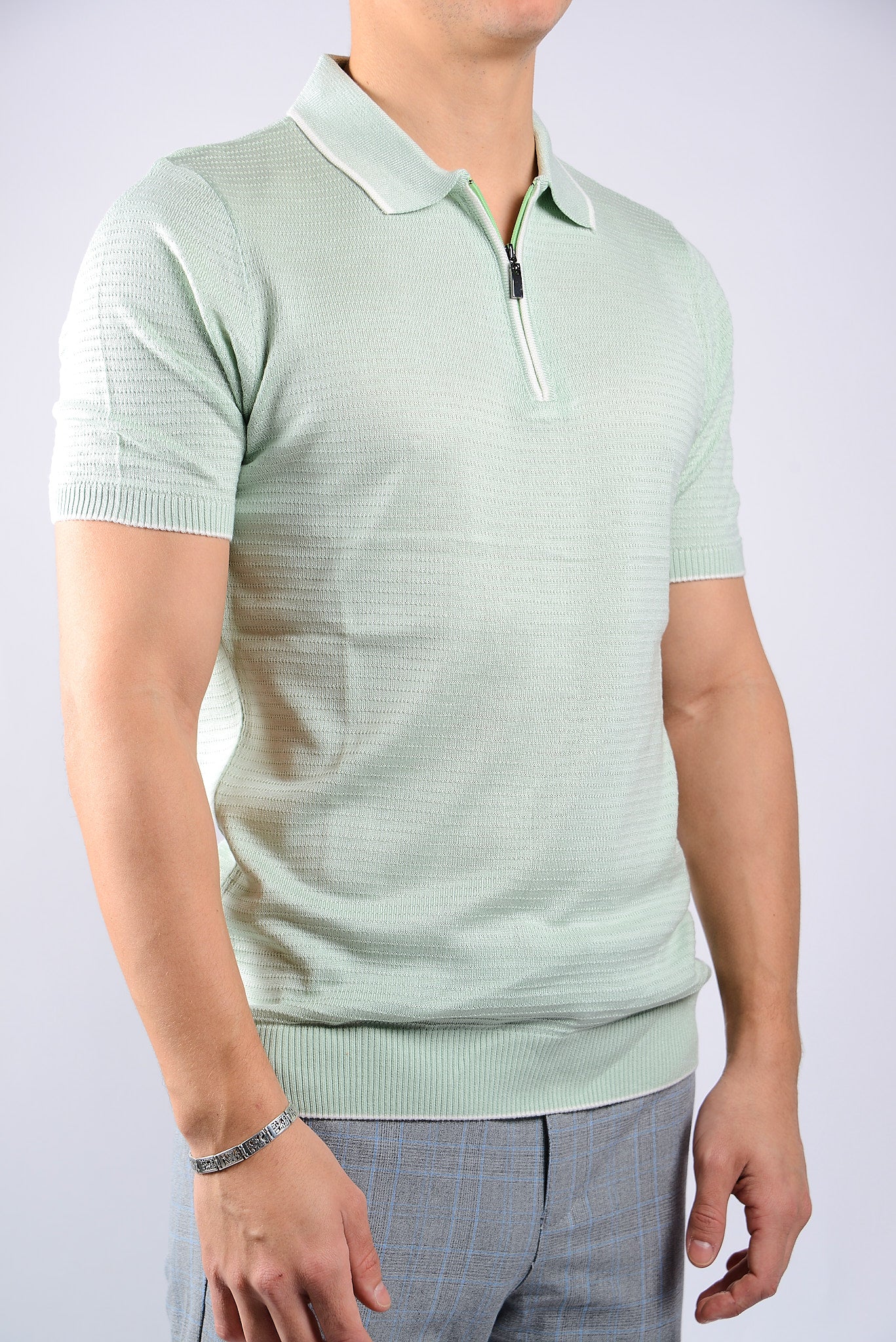 TIPPED COLLAR KNIT ZIP POLO